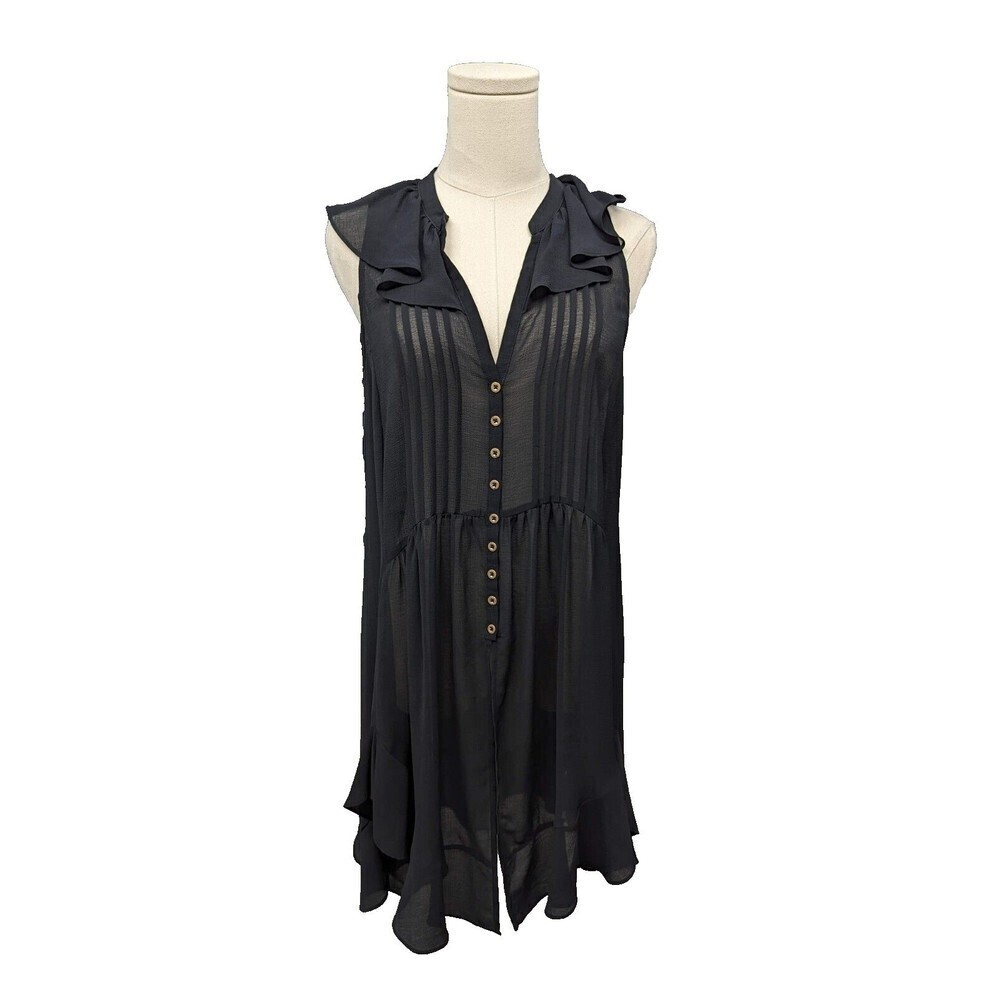 ANTHRO AKEMI‎ + KIN Small Top Sheer Flowy Button Front Pintucks Pleated Ruffles